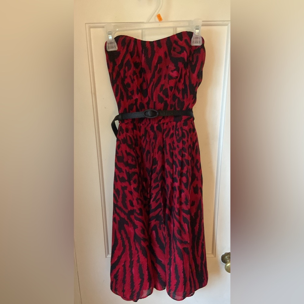 White House Black Market Red and Black Strapless Dress